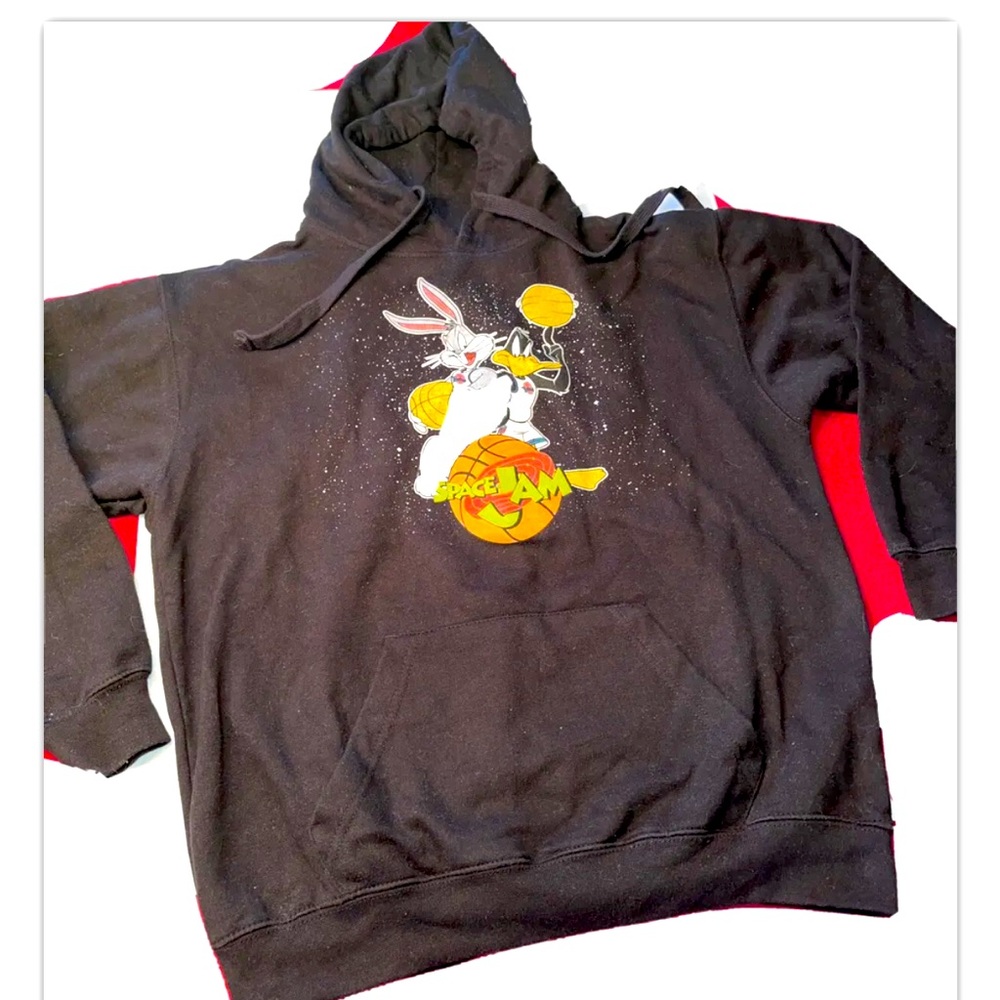 Space Jam black hoodie Looney Tunes Pullover Sweatshirt Bugs Bunny Daffy Duck M